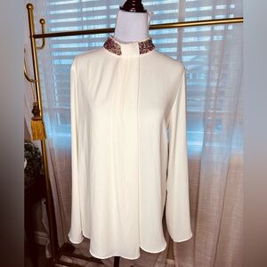 ZARA COLLECTION SHEER BEADED NECK BLOUSE Sz S NWT